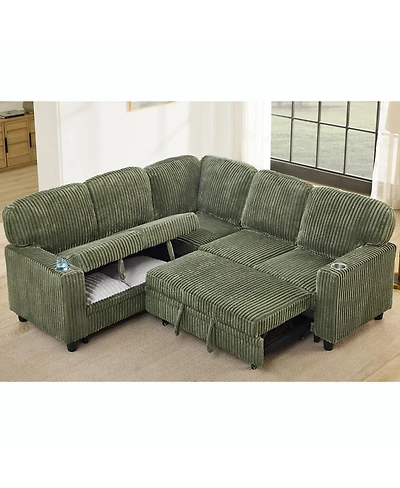 Streamdale Furniture L-Shaped Sectional Sofa Bed with Pull-Out Bed & Storage, Usb Charging