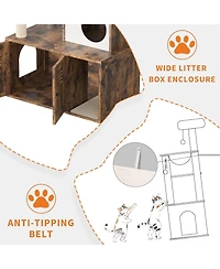 gaomon Litter Box Enclosure with Tree Tower and Condo, Wooden Cat Scratching Posts, Hammock, Hidden Furniture,