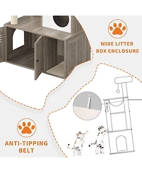 gaomon Litter Box Enclosure with Tree Tower and Condo, Wooden Cat Tower with Scratching Posts, Cat Hammock, Hidden Litter Box Furniture, Wooden