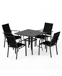 Slickblue 5 Piece Outdoor Dining Set with Stackable Chairs Square Table