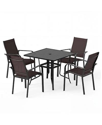 Slickblue 5 Piece Outdoor Dining Set with Stackable Chairs Square Table