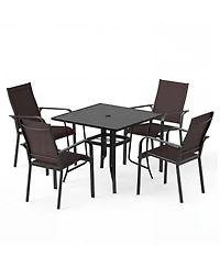 Slickblue 5 Piece Outdoor Dining Set with Stackable Chairs Square Table