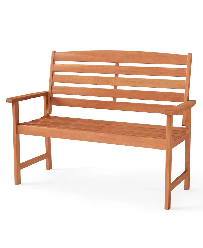 Slickblue 2-Person Wooden Garden Bench with Slatted Backrest and Comfortable Armrests