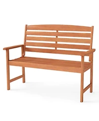 Slickblue 2-Person Wooden Garden Bench with Slatted Backrest and Comfortable Armrests