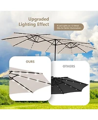 Gouun 15 ft Double-Sided Patio Umbrella with 48 Solar Led Lights and Vented Canopy