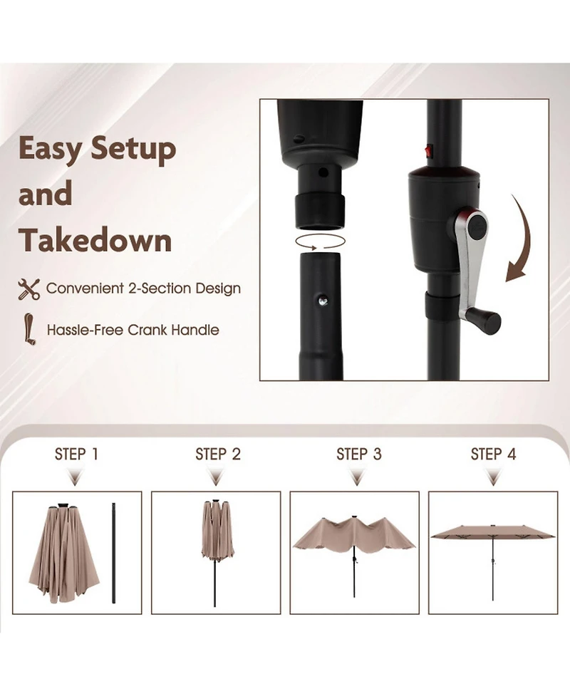 Gouun 13 ft Double-Sided Patio Umbrella with 108 Solar Led Lights and Crank Handle