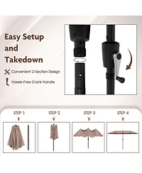 Gouun 13 ft Double-Sided Patio Umbrella with 108 Solar Led Lights and Crank Handle