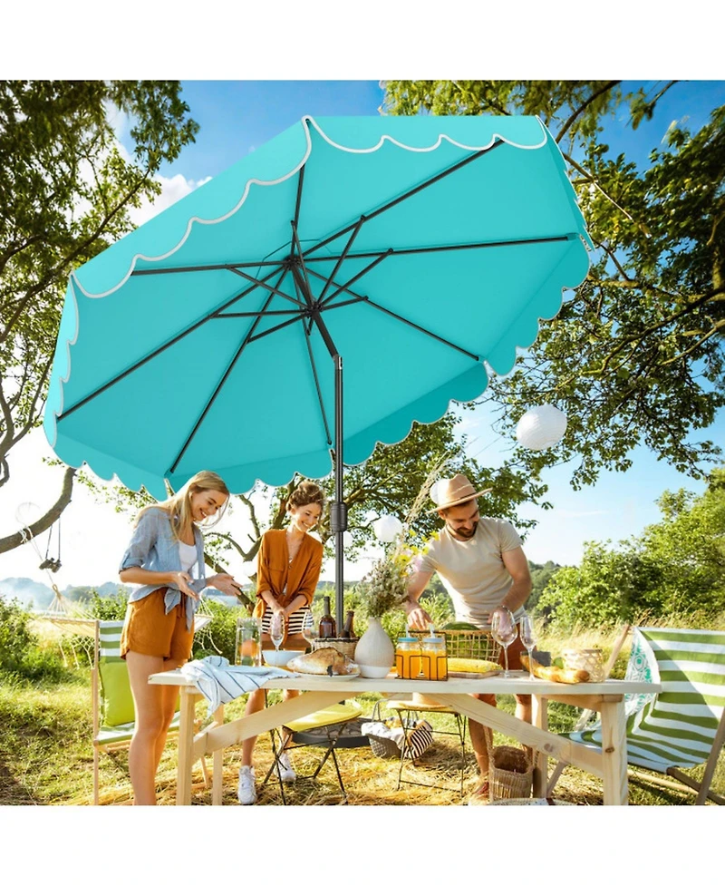 Gouun 10 ft Outdoor Market Umbrella with Crank Push-Button Tilt and Ruffled Edges