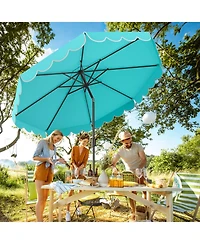 Gouun 10 ft Outdoor Market Umbrella with Crank Push-Button Tilt and Ruffled Edges