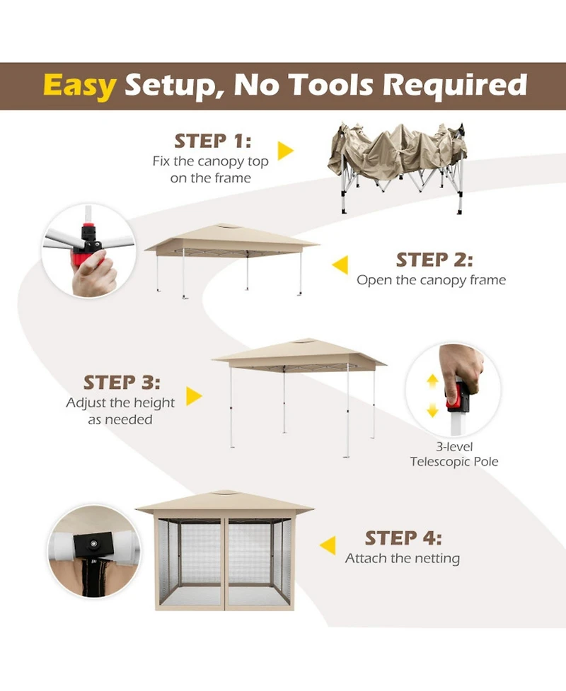 Gouun 11.5 x 11.5 ft Pop Up Canopy Tent with Four Zippered Mesh Screen Sidewalls