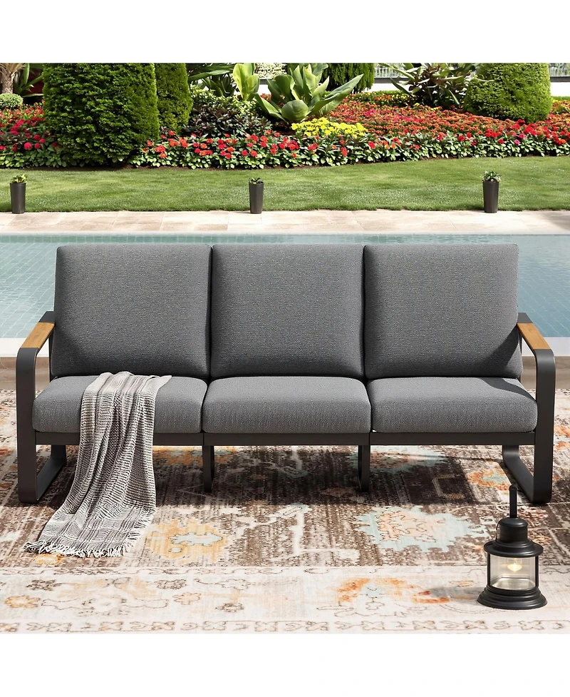 Tribesigns 78.7" Outdoor Patio Sofa with Removable Cushions and Metal Frame Couch