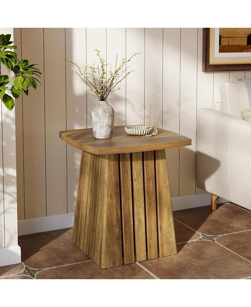 Tribesigns Wood Square Side Table, Brown Farmhouse End Table for Living Room, 22" Compact Nightstand with Sturdy Top