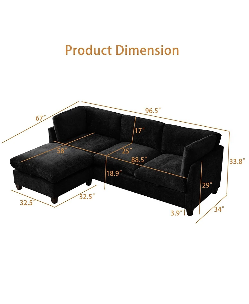 Streamdale Furniture 96.5" Chenille Sectional Sofa with Ottoman