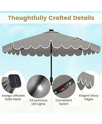 Gouun 9.3 ft Solar Patio Umbrella with 24 Led Lights Vented Top and Ruffled Edges