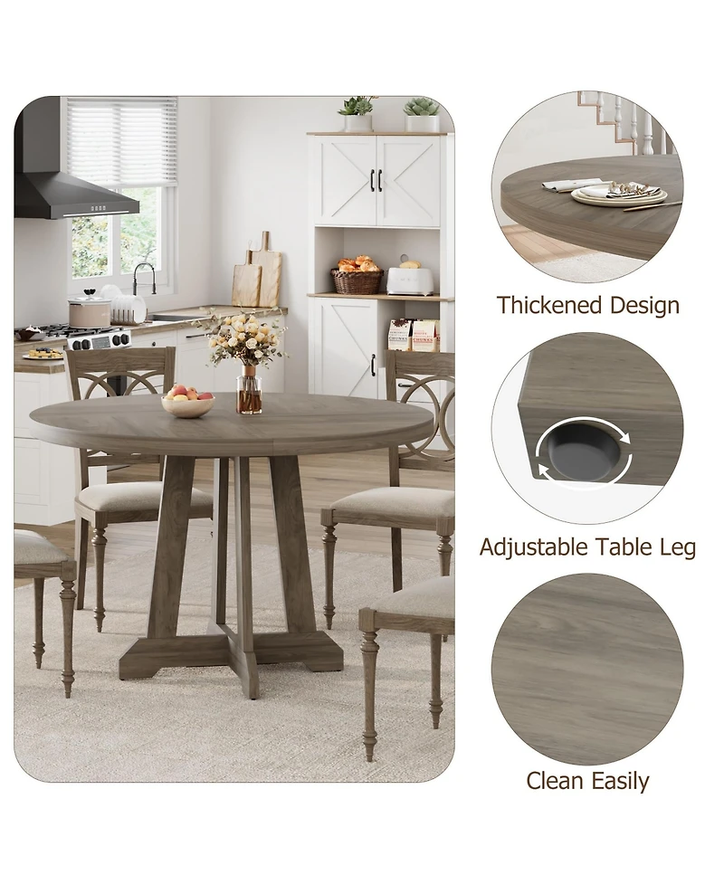 Homfan Round Dining Table for 4, 47 Inch Wooden with Sturdy Legs, 4-Part Top, Pedestal Kitchen Room, Kitchen, Living Room