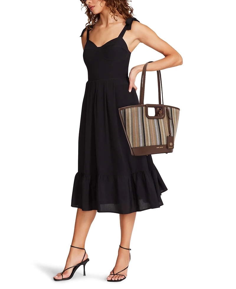 Anne Klein Stripe Cut Out Small Handle Tote Handbag