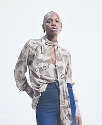 Reistor Women's Relaxed-Fit Top with Front-tie in Animal Print