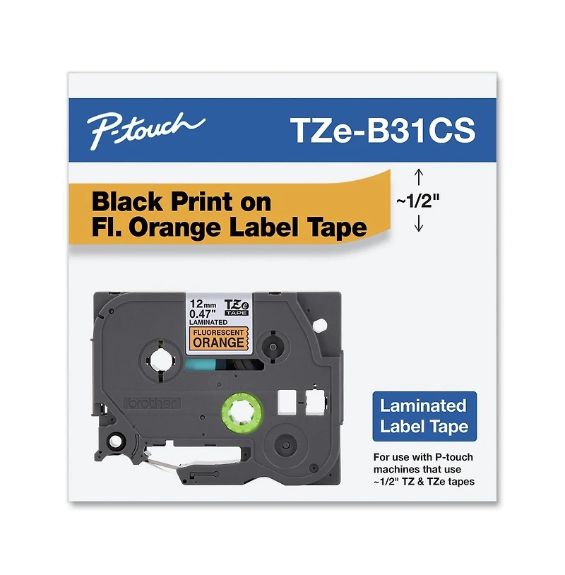 Brother P-Touch TZEB31CS 0.47 in. x 26.2 ft. TZe Laminated Removable Label Tapes