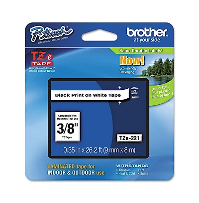 Brother P-Touch TZE221 0.35 in. x 26.2 ft. TZe Standard Adhesive Laminated Labeling Tape