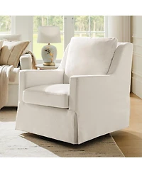 Hulala Home Lillie 30" W Farmhouse Slipcovered Down-blend Swivel Rocking Chair with Pillow Back