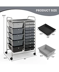Gouun 15-Drawer Rolling Utility Cart with Chrome Frame and Mixed Drawer Sizes