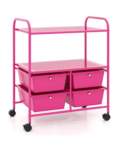 Gouun 4-Drawer Rolling Storage Cart with 2-Tier Open Shelves