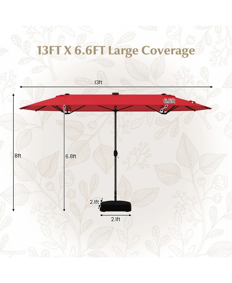 Gouun 13 ft Double-Sided Patio Umbrella with 36 Solar Led Lights and Upf 50+ Protection