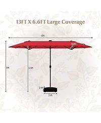 Gouun 13 ft Double-Sided Patio Umbrella with 36 Solar Led Lights and Upf 50+ Protection