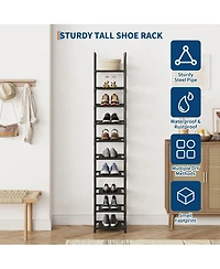 Homfan 10 Tier Metal Shoe Rack with Adjustable Fabric Shelves, 11.02 x 17.72 x 68.11/13 x 13 x 68.11 in Tall Storage for Closet and Entryway