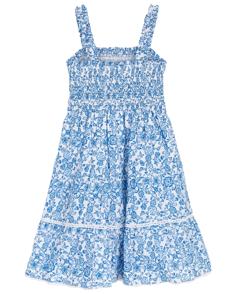 Rare Editions Girls' 4T-6X Printed Woven Smocked Midi Dress