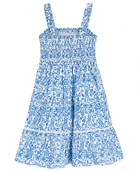 Rare Editions Girls' 4T-6X Printed Woven Smocked Midi Dress