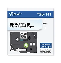 Brother P-Touch TZE141 TZe 0.7 in. x 26.2 ft. Standard Adhesive Laminated Labeling Tape - Black on Clear