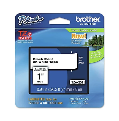 Brother P-Touch TZE251 0.94 in. x 26.2 ft. TZe Standard Adhesive Laminated Labeling Tape