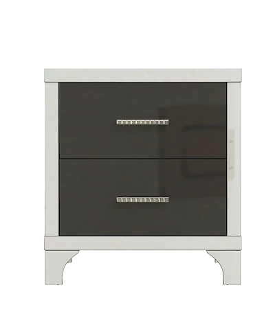 sumyeg High Gloss Mirrored Nightstand with 2 Drawers and Metal Handle