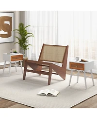 sumyeg Rattan Nightstand Mid Century Modern Accent Table with Drawer