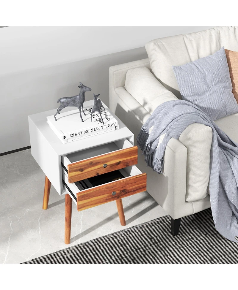sumyeg Mid-Century Wooden Multipurpose End Table with 2 Storage Drawers