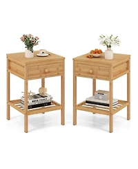 sumyeg Set of 1/2 Bamboo Nightstand Bedside Table with Storage Drawer and Open Shelf-2 pieces
