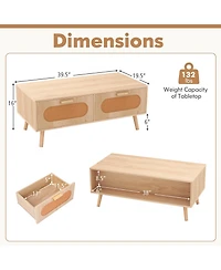 sumyeg Rattan Coffee Table Mid Century Modern Center Table with 2 Storage Drawers