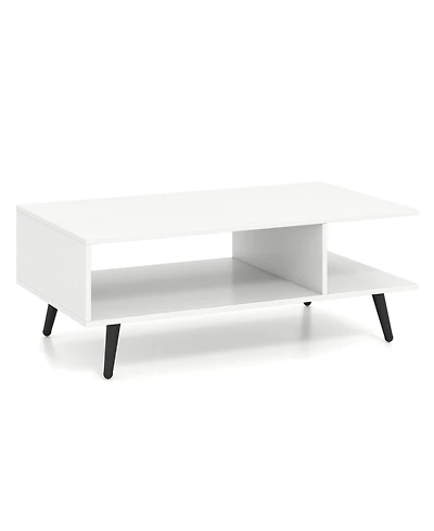 sumyeg Mid Century Modern Rectangle Coffee Table 2-Tier Accent Table with 2 Open Compartments