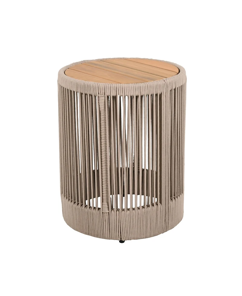 sumyeg Outdoor Rattan Rope and Acacia Wood Side Table for Patio, Balcony Garden