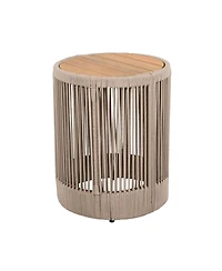 sumyeg Outdoor Rattan Rope and Acacia Wood Side Table for Patio, Balcony Garden