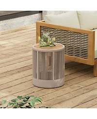 sumyeg Outdoor Rattan Rope and Acacia Wood Side Table for Patio, Balcony Garden