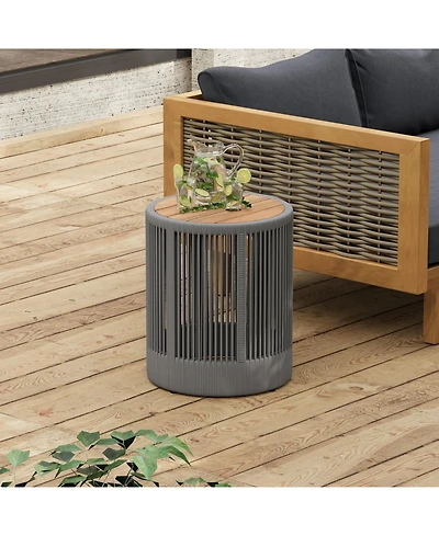 sumyeg Outdoor Rattan Rope and Acacia Wood Side Table for Patio, Balcony Garden