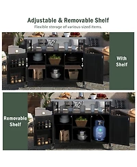 sumyeg Outdoor Kitchen Island and Rolling Bar Cart, Farmhouse Solid Wood Grill Table with Stainless Steel Top, Spice Rack and Towel Rack