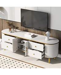 Rainsken Modern Tv Stand for Tvs up to 80 Inches, Wood TV Console Table with 4 Drawers and 1 Cabinet, Entertainment Center for Living room