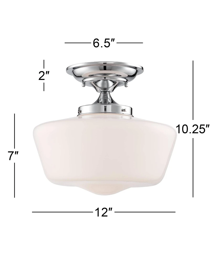 Regency Hill Schoolhouse Rustic Farmhouse Ceiling Light Semi Flush Mount Fixture Set of 2 Chrome Metal White Glass Shade for Bedroom