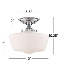 Regency Hill Schoolhouse Rustic Farmhouse Ceiling Light Semi Flush Mount Fixture Set of 2 Chrome Metal White Glass Shade for Bedroom