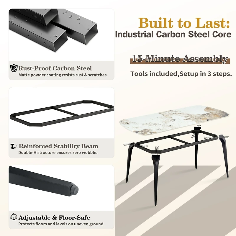 Streamdale Furniture Sintered Stone Dining Table, Metal Base, Heat/Scratch Resistant