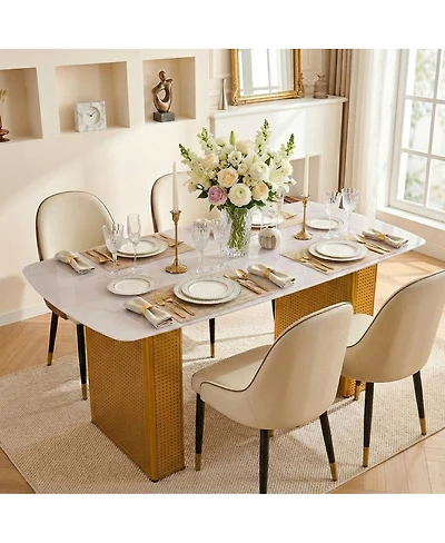 Streamdale Furniture Glass Dining Table, Marble Pattern, Pedestal Base
