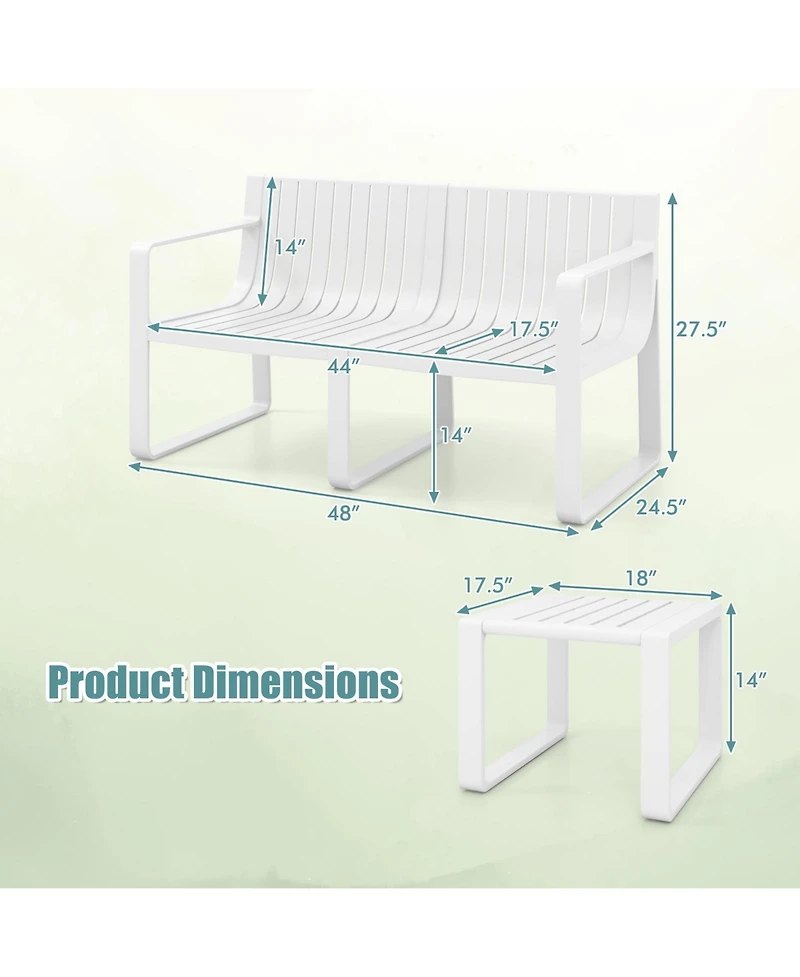 Gymax 3 Pcs Patio Furniture Set w/1 Loveseat and 2 Side Tables All-Weather Bistro Set